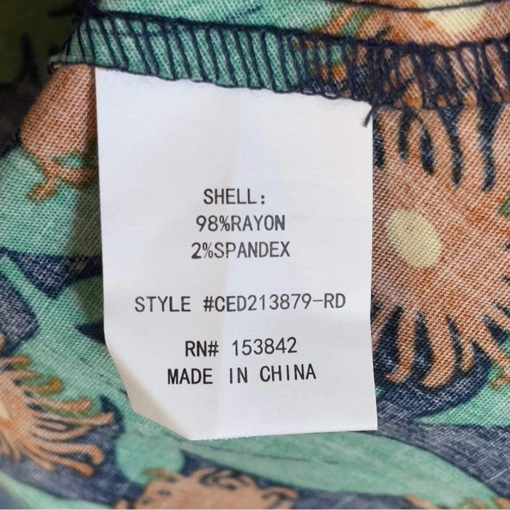 NWT Melloday Smocked Puff Sleeve Floral Mini Dress Navy Orange With Pockets M